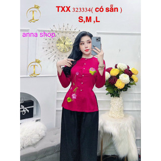 SÉT BỘ BÀ BA THÊU SEN CỔ TRÒN VẢI LỤA MỀM,MỊN