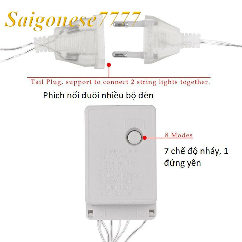 Sỉ 60K- Dây đèn LED rèm trăng sao chống thấm nước trang trí ngoài trời, dài 3.5m có phích cắm, đèn led nháy mành rèm rũ