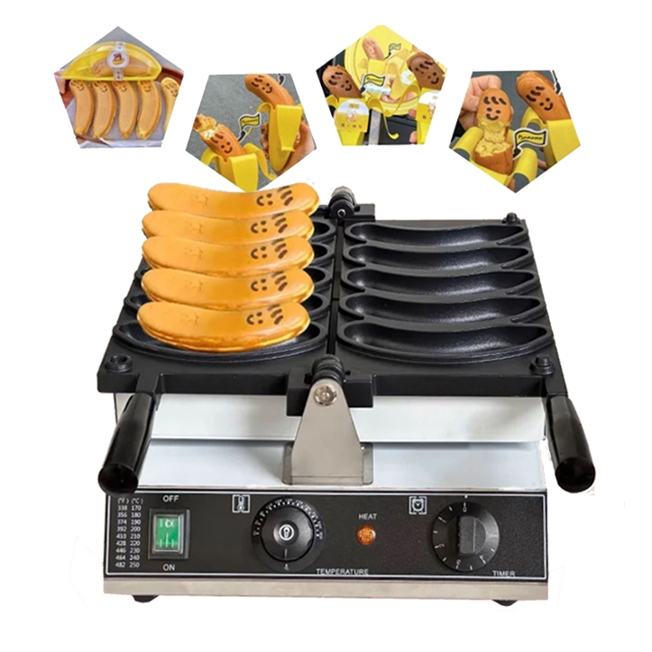 Máy làm bánh waffle hình quả chuối, bánh chuối phô mai dùng điện (5 quả chuối) [BH 12 Tháng]