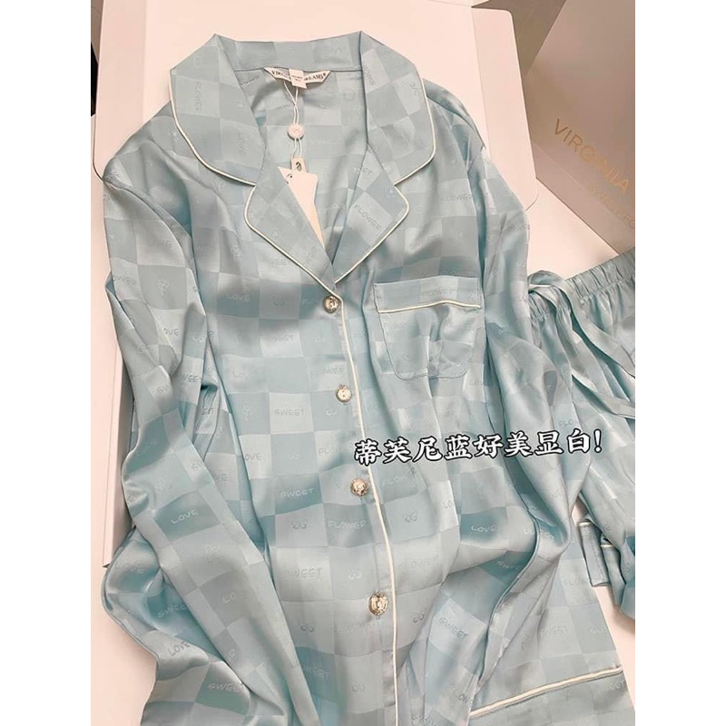 SÉT BỘ LỤA IN CHÌM CARO CAO CẤP QCCC 2 MÀU HỒNG - XANH