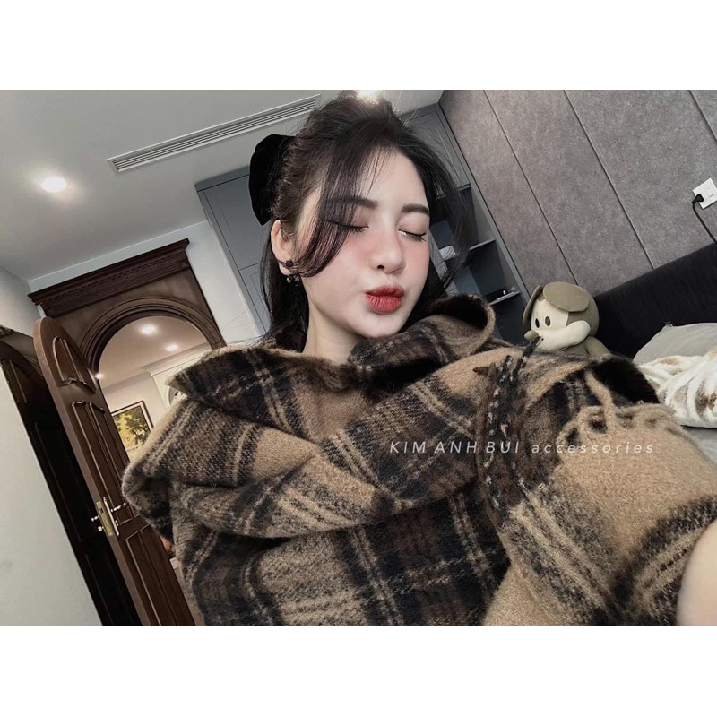 KHĂN LEN CASHMERE KẺ NÂU TÂY