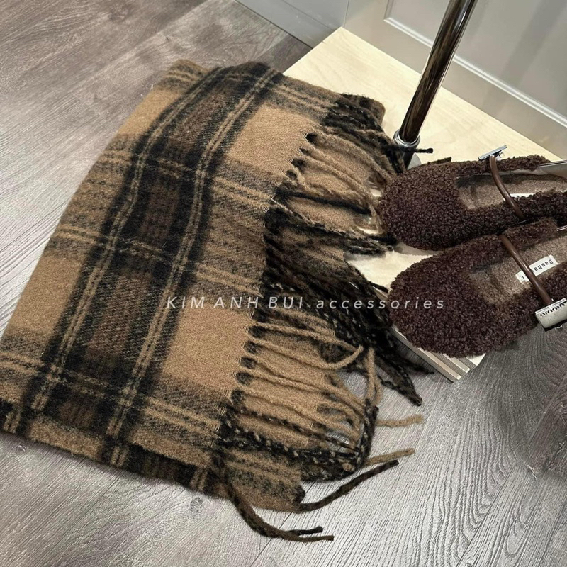 KHĂN LEN CASHMERE KẺ NÂU TÂY