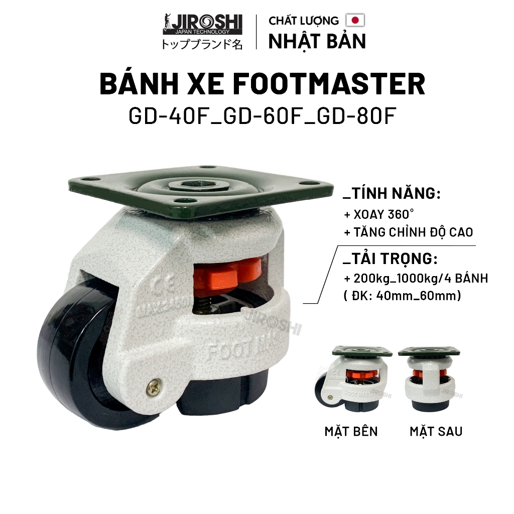 Bánh xe tăng chỉnh foot master, bánh xe sử dụng cho máy móc thiết bị