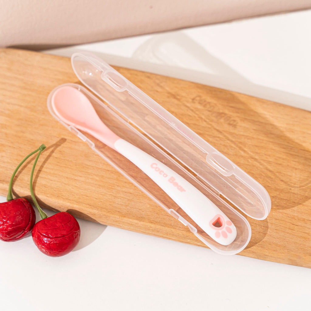 Thìa  Báo Nóng CoCo Bear Kèm Hộp cho Bé Ăn Dặm - Thìa Báo Nhiệt Ăn Dặm CoCoBear