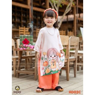 Set áo dài cam vải lụa cao cấp tặng kèm mấn xinh xắn Bananè Kids áo dài Tết thời trang cho bé AD02C