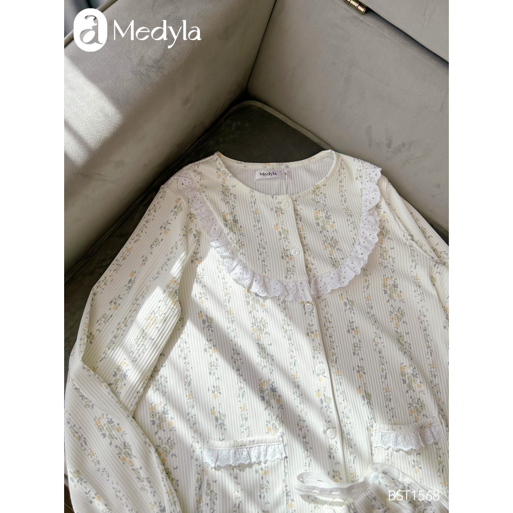 MEDYLA - Bộ bầu mặc nhà ở cữ đi chơi có khóa vải len tăm hoa nhí co dãn cho bầu mặc trong và sau sinh - BST1570