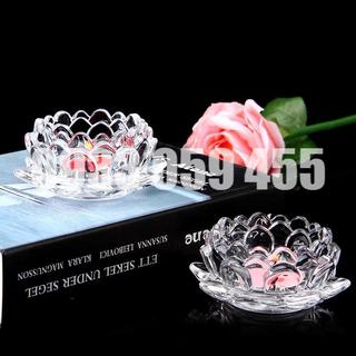 Đế nến thủy tinh hoa sen lưu ly, chân nến thủy tinh cốc lọ đựng nến thơm tealight