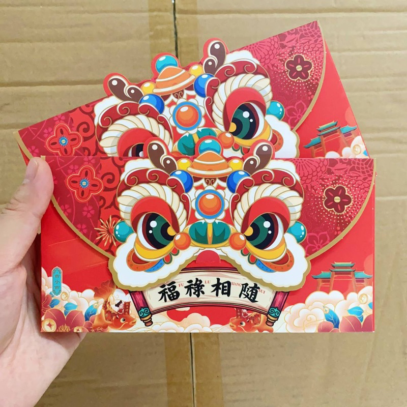 Sỉ 6k/ set- Lì Xì Đầu Lân 2024 Set 4 Bao Lì Xì Kì Lân Đỏ Loại Nhám Cao Cấp Giấy Cứng Dày Dặn Lì Xì Rồng Phong Bì Tết