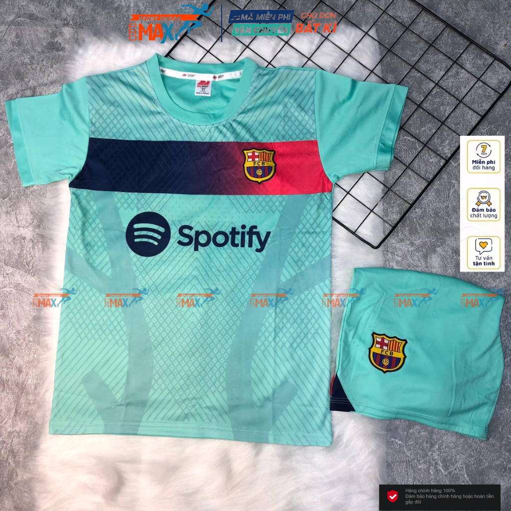 Bộ quần áo bóng đá Barcelona vải Poly thun lạnh thoáng mát đồ đá banh mẫu mới 2023 2024