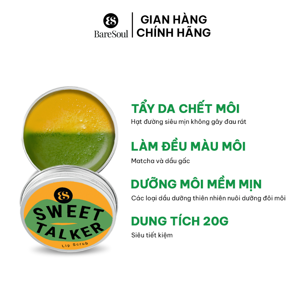 Combo 2 Son tẩy tế bào chết môi giúp dưỡng môi, giảm thâm môi, chống lão hóa BareSoul Sweet Talker Lip Scrub 20gx22