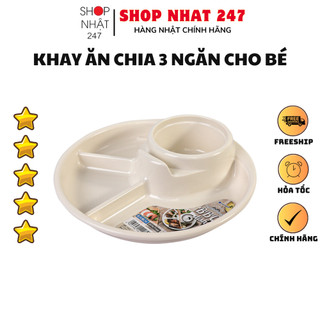 [Hỏa Tốc HN] Khay ăn 3 ngăn cho bé có kèm khay để cốc, thìa dĩa màu trắng Nội địa Nhật Bản