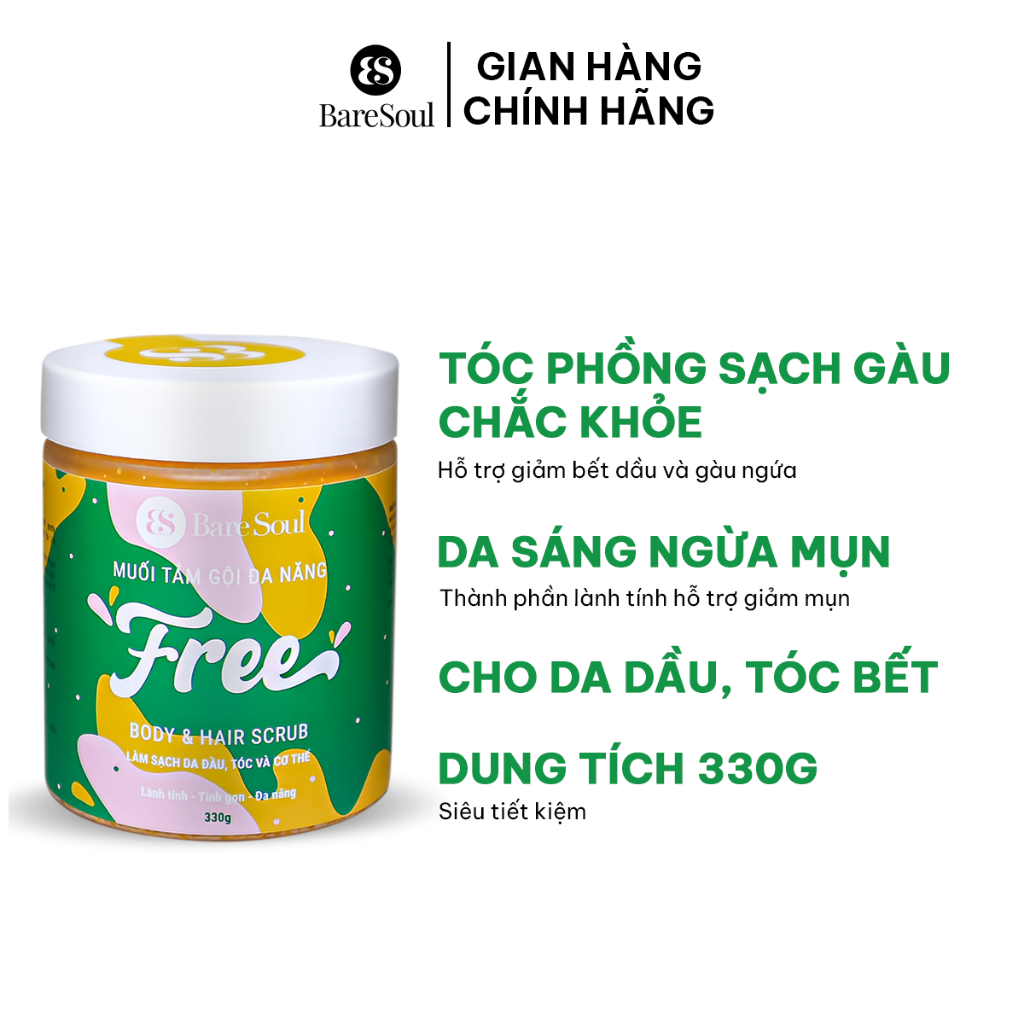 Bộ đôi tẩy tế bào chết cho môi, da dầu và cơ thể Free Body& hair scrub 330g+ lip scrub  Sweet Talker 20g