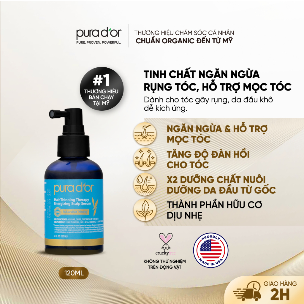 Tinh Chất Dưỡng Tóc Hair Thinning Therapy Energizing Scalp Serum 120ML Organic PURA DOR