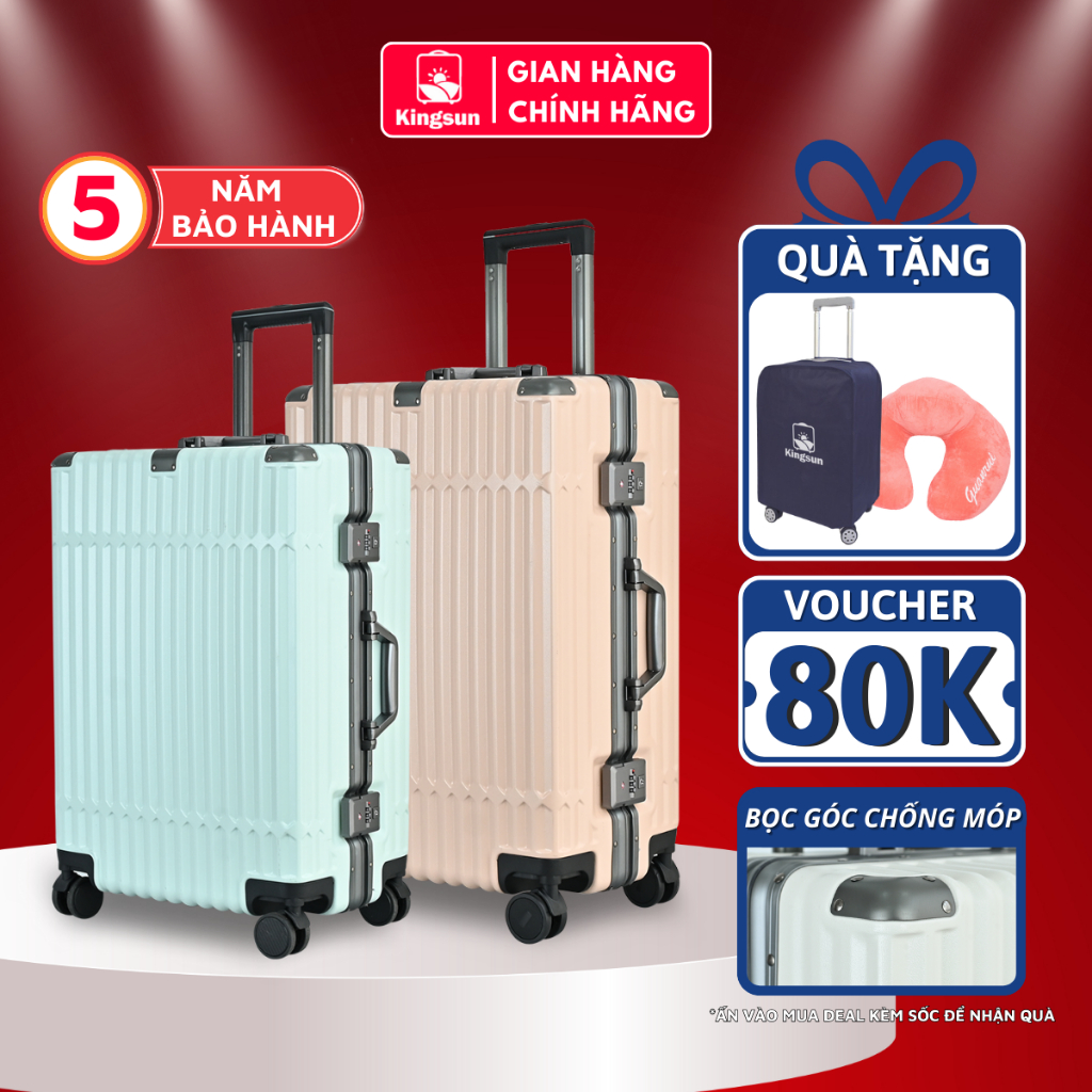 Vali du lịch Kingsun vali khung nhôm khóa sập size 20/24 cao cấp KS051/066 bo góc kim loại chống va đập cực tốt