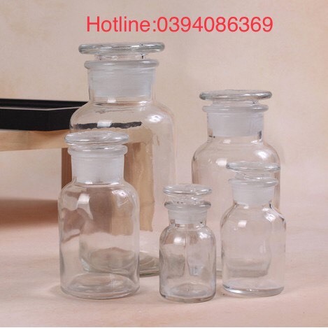 Chai lọ thủy tinh nút mài nắp đậy MIỆNG RỘNG 60ml125ml, 250ml, 500ml 1000ml đựng hóa chất, dược liệu, thực phẩm,mỹ phẩm