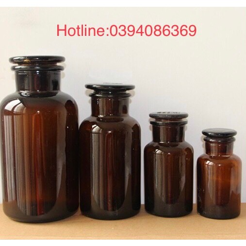 Chai lọ thủy tinh nút mài nắp đậy MIỆNG RỘNG 60ml125ml, 250ml, 500ml 1000ml đựng hóa chất, dược liệu, thực phẩm,mỹ phẩm