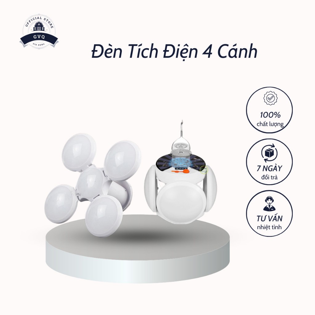 [Mã INBAU154 giảm 15K đơn 99K] Đèn Tích Điện 4 Cánh Ánh Sáng Trắng Bóng Đèn Led 40W Tiết Kiệm Điện Tiện Ích (GVQ Store)