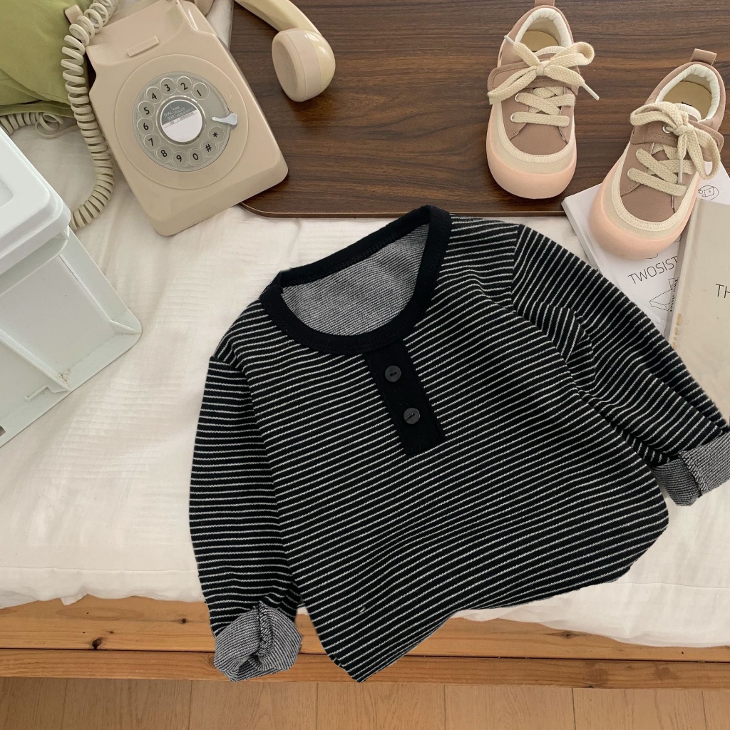 TE490 -Áo dài tay kẻ tăm hai da Hokiha Kids cho bé trai bé gái hoạ tiết kẻ sọc thời trang chất mềm mại size 8-17kg