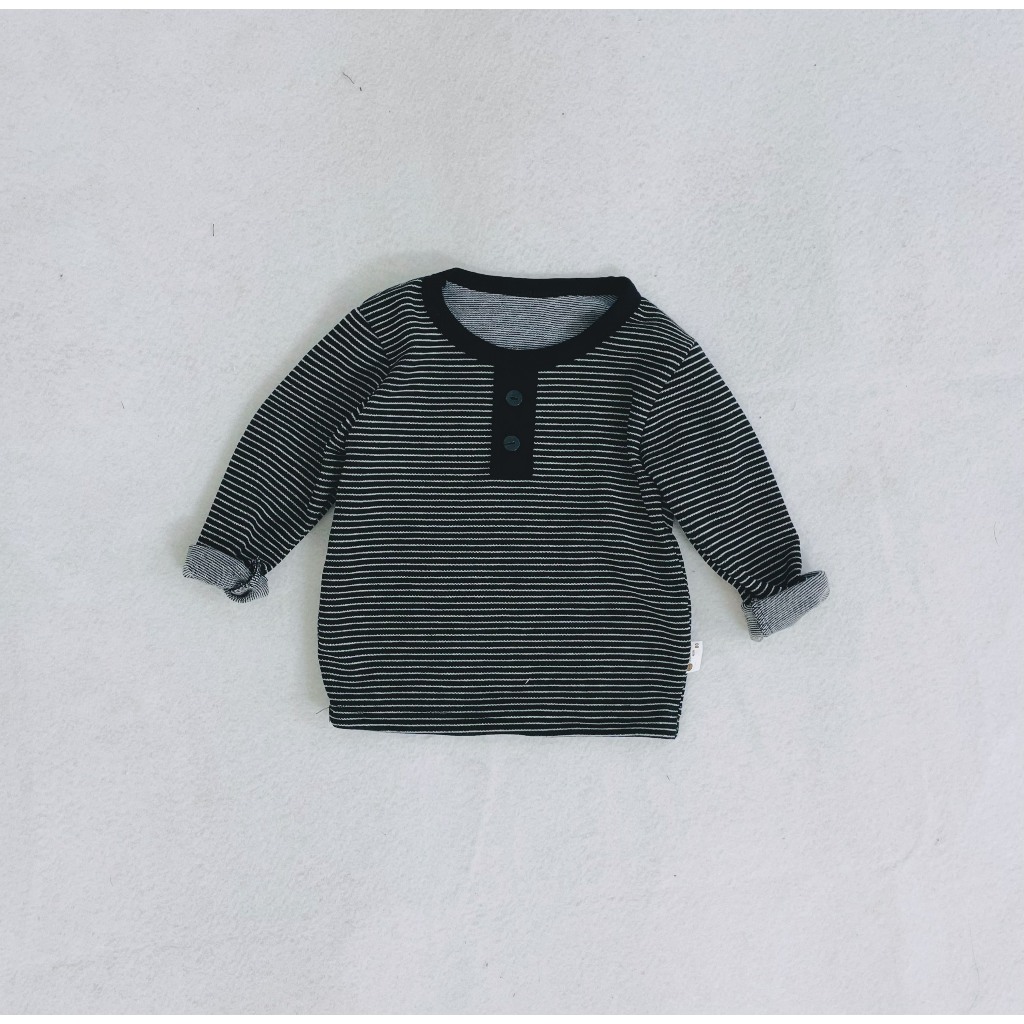 TE490 -Áo dài tay kẻ tăm hai da Hokiha Kids cho bé trai bé gái hoạ tiết kẻ sọc thời trang chất mềm mại size 8-17kg