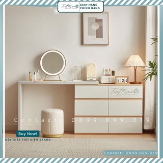 Bàn trang điểm đèn led gương tròn Nội Thất Tiết Kiệm kết hợp tủ đầu giường đa năng BTD999789