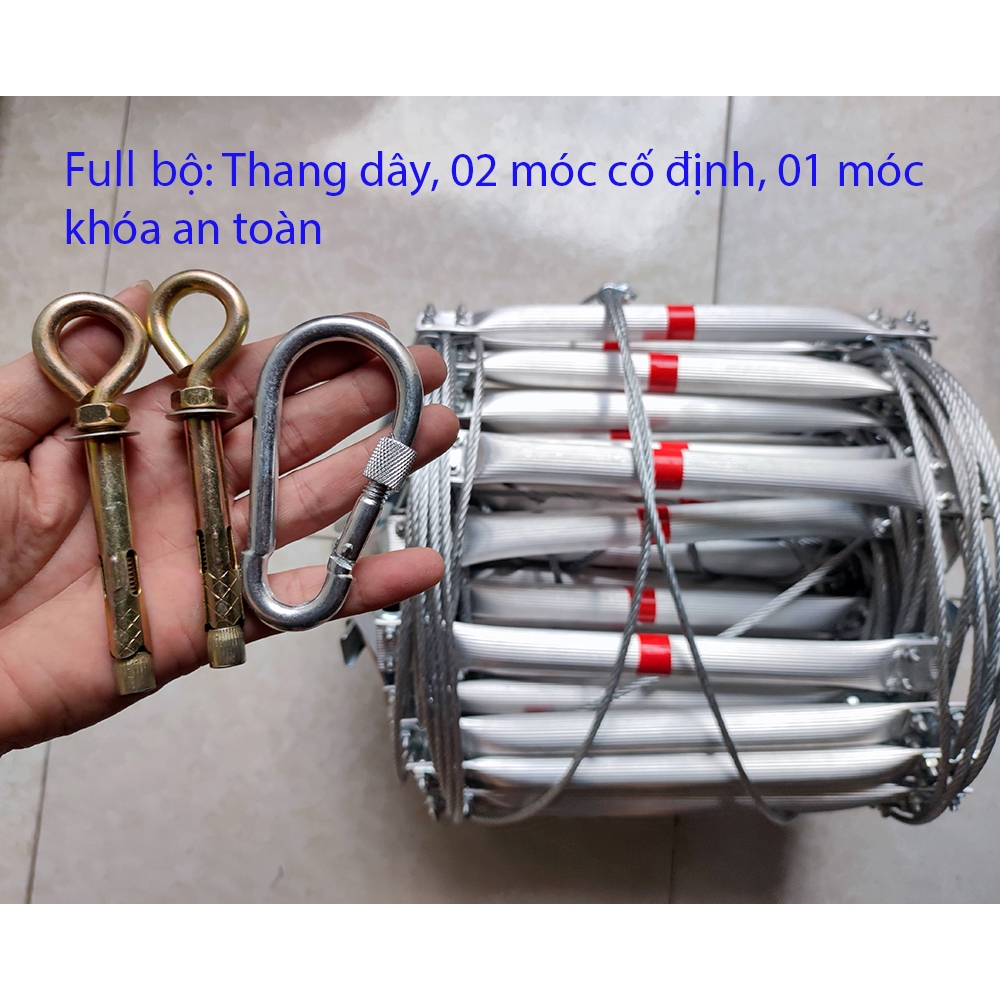 Thang dây thoát hiểm ZHONGTU dây cáp thép, bậc hợp kim nhôm siêu bền, chống cháy, chịu lực cao, chiều dài 10m-15m-20m