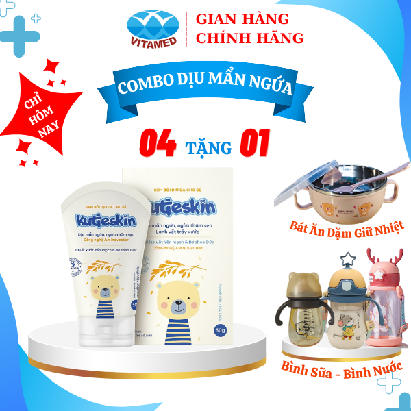 Combo 4 Hộp Kem Bôi Dịu Da Cho Bé Dịu Mẩn Ngứa, Ngừa Thâm Sẹo Kutieskin Hộp 30g