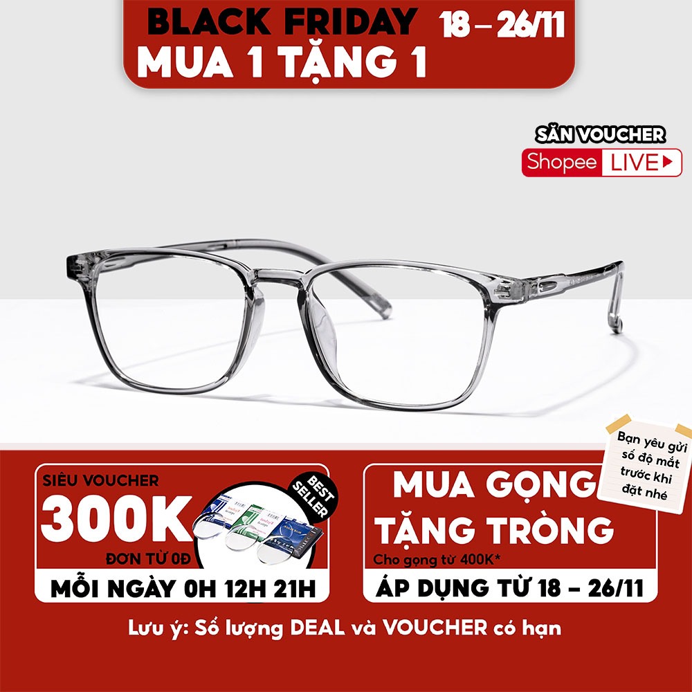 Gọng kính cận vuông nam nữ Lilyeyewear chất liệu nhựa dẻo phụ kiện thời trang 22313