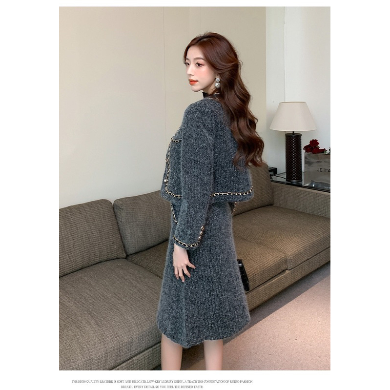 set dạ tweed phủ len trần bông 3 lớp siêu dày chân váy dáng A xoè