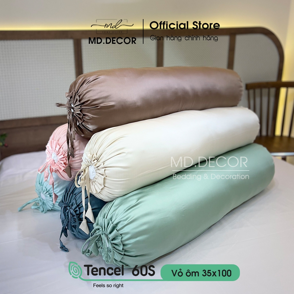 Vỏ gối ôm lụa Tencel 60S MD.DECOR - Bedding kích thước 35x100cm trơn màu cao cấp nơ thắt 2 đầu dễ thương