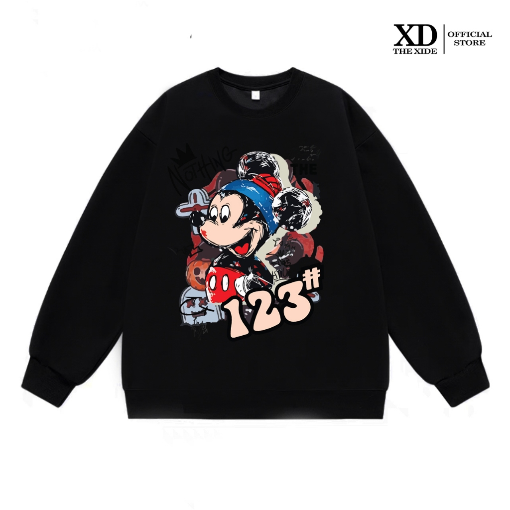 Áo sweater nỉ The Xide in hình MICKY 123 form unisex nam nữ chất nỉ bông dày dặn Q1