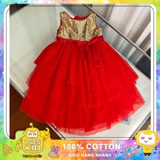 Váy kim sa đỏ hm dư xịn cho bé gái diện tết siêu đẹp size từ 12-30 cân