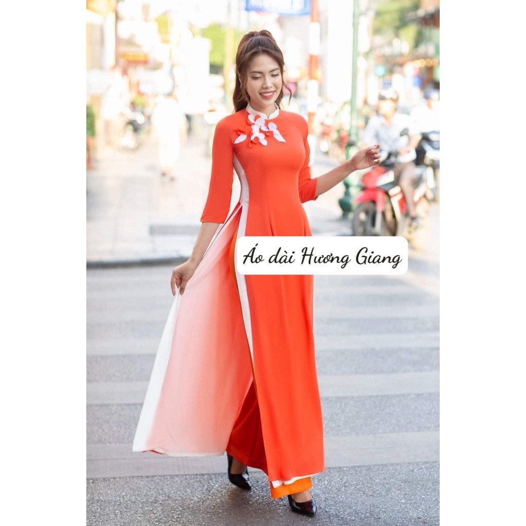 Áo dài 4 tà lụa chiffon 4 tà phối màu mới lạ, áo dài đồng phục - Áo dài Hương Giang