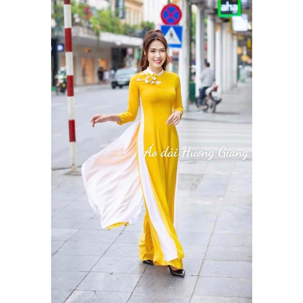 Áo dài 4 tà lụa chiffon 4 tà phối màu mới lạ, áo dài đồng phục - Áo dài Hương Giang