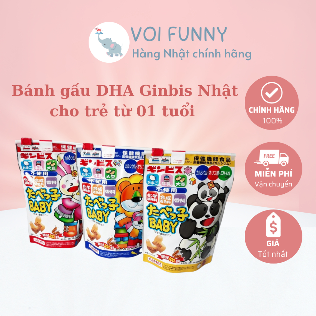 CHÍNH HÃNG - Bánh gấu DHA Ginbis Nhật cho trẻ từ 01 tuổi date T8 2024