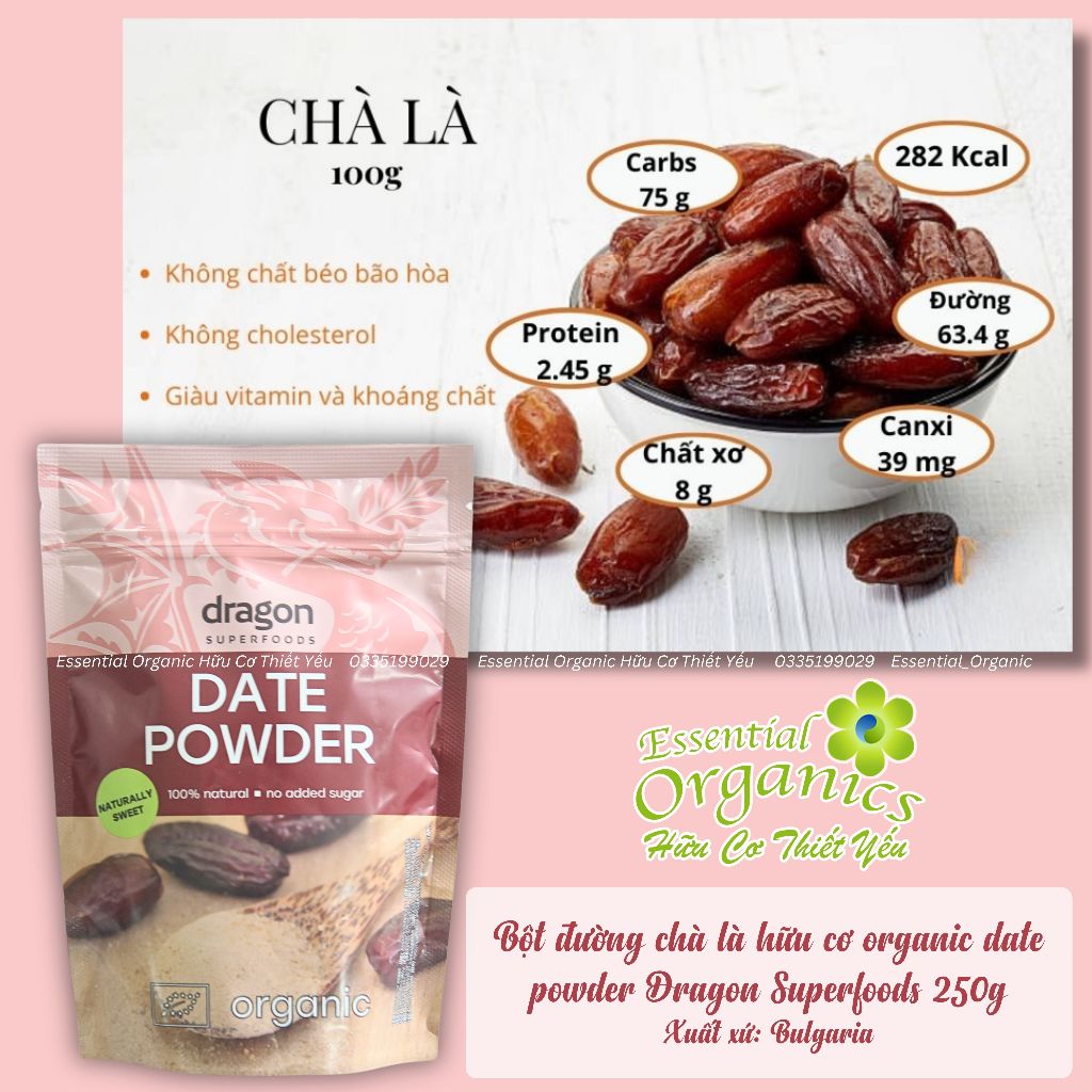 Bột  quả chà là hữu cơ organic date powder Dragon Superfoods 250g