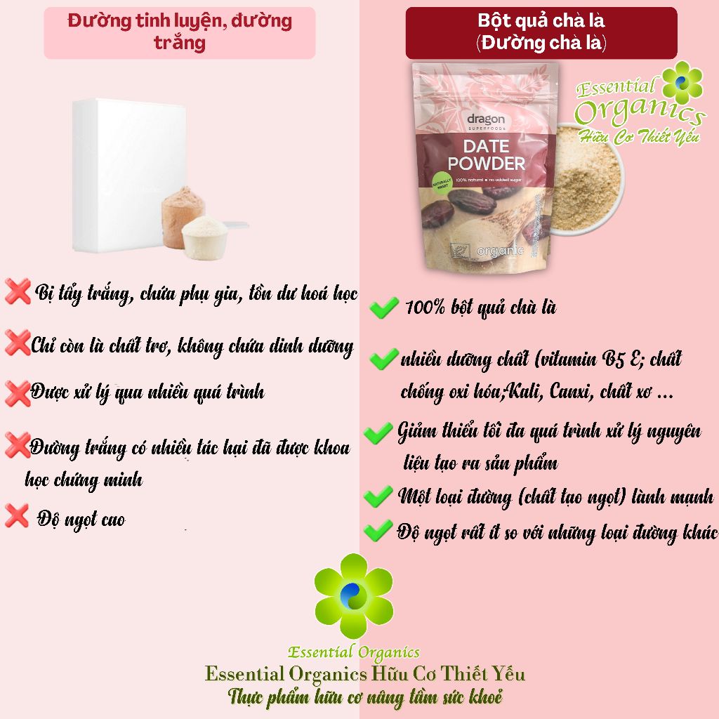 Bột  quả chà là hữu cơ organic date powder Dragon Superfoods 250g