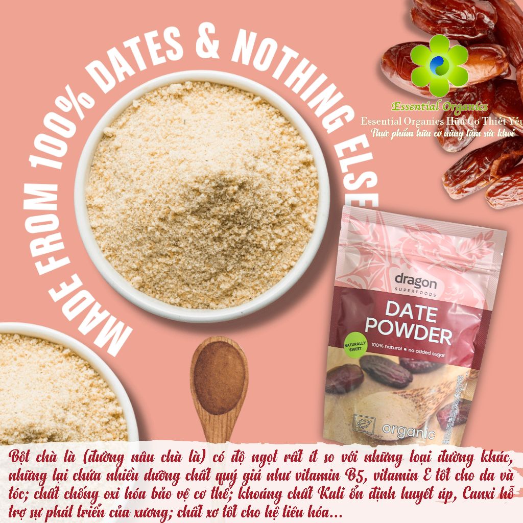 Bột  quả chà là hữu cơ organic date powder Dragon Superfoods 250g