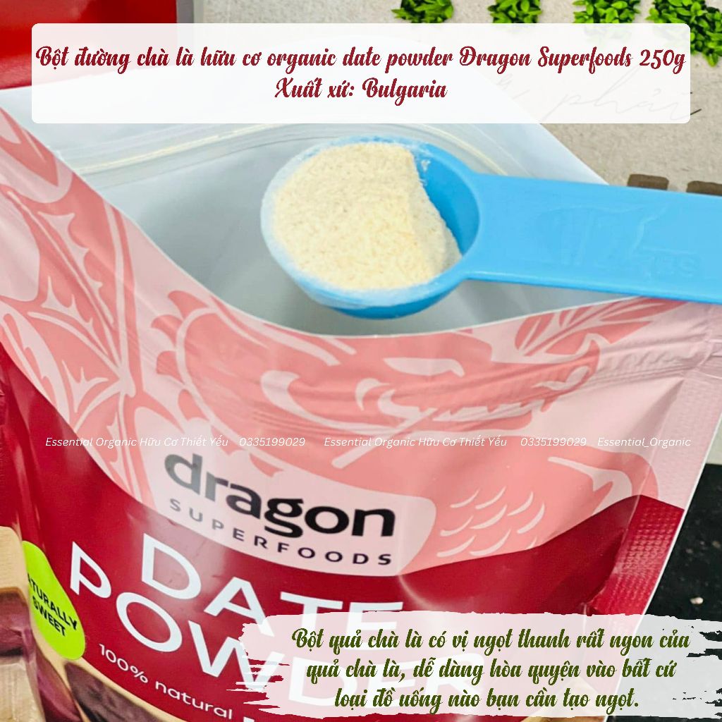 Bột  quả chà là hữu cơ organic date powder Dragon Superfoods 250g