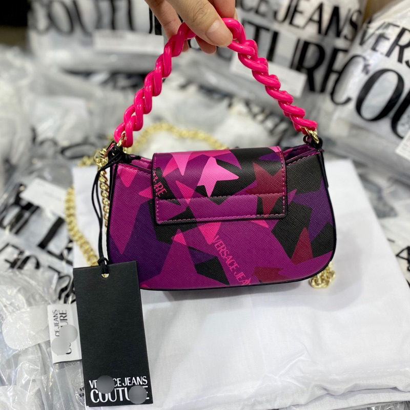 Túi versace jean couture dáng bầu màu tím