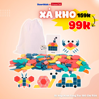 Đồ Chơi Sáng Tạo Xếp Hình 180 Chi Tiết Benrikids Bằng Gỗ Kèm Thẻ Flash Card Nhiều Hình Mẫu Cho Bé Phát Triển Tư Duy