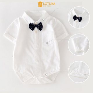 BodyChip Công Tử LOTUKA, Bodysuit Cổ Sơ Mi Đính Nơ Vải Mềm Mịn Thoáng Mát Cho Bé Từ 3-12kg
