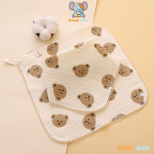 Set 4 Khăn Sữa, Yếm đa năng 2 In 1 Cho Bé Vải Xô Muslin 4 Lớp Họa Tiết Siêu Xinh Doomi Baby - HT615