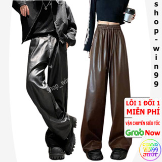 Quần Da pu Ống Rộng Lưng Cao Phong Cách Hàn Quốc - Quần dài Nam Nữ Unisex Lưng Thun Dáng Dài Mẫu Mới - Win99