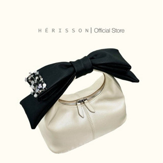  Túi nữ Chow bag màu KEM NHŨ + nơ đen đính đá 