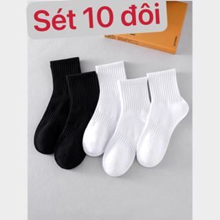 sét 10 đôi Tất nam Nữ Thể Thao Cổ Trung, Tất Vớ nam Nữ  Co Giãn Ôm Chân Thoáng Khí và