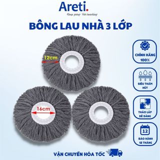 Combo 3 Bông Lau Nhà Areti Miếng Lau Sàn Nhà Thay Thế Chổi Xoay 360, 3 Lớp Bông Tăm Siêu Thấm Hút