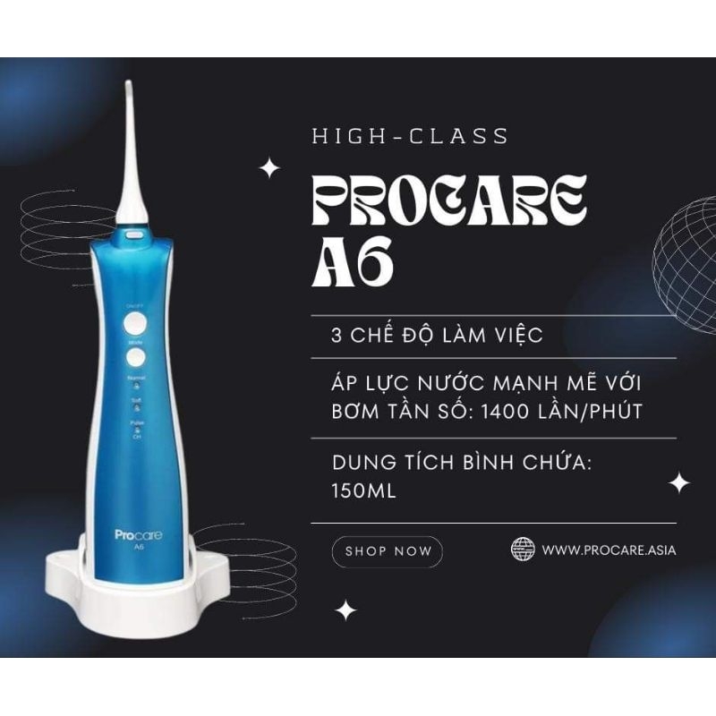 [CHÍNH HÃNG] Máy tăm nước Procare A6 - chống nước IPX7