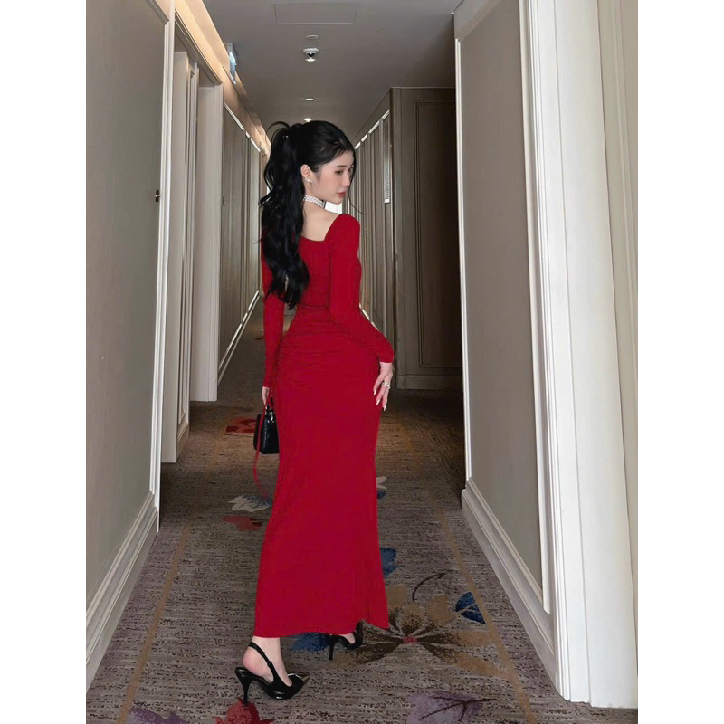 Đầm tay dài rút eo 3 màu