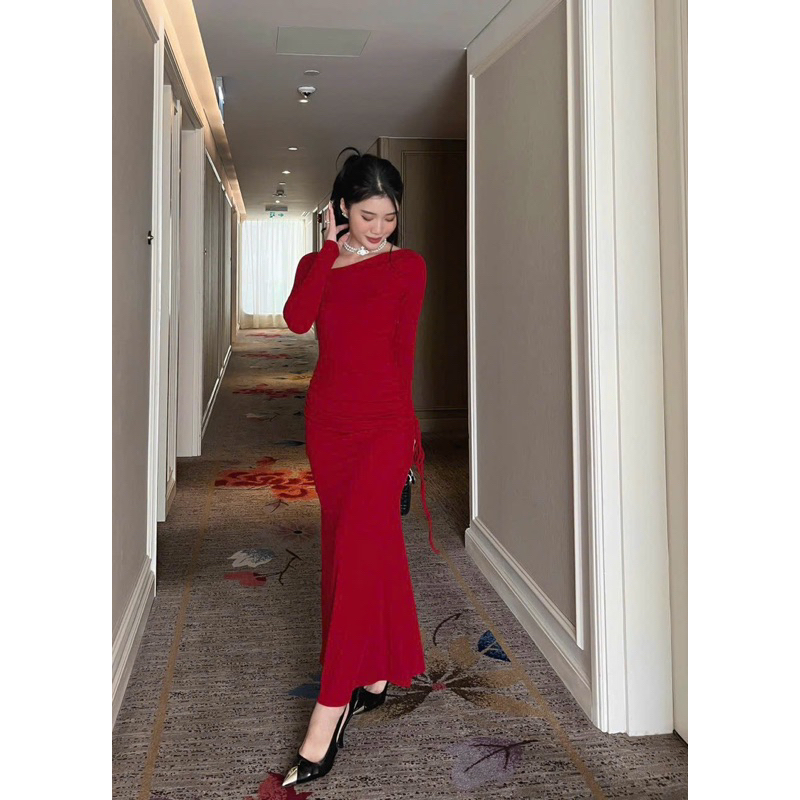 Đầm tay dài rút eo 3 màu