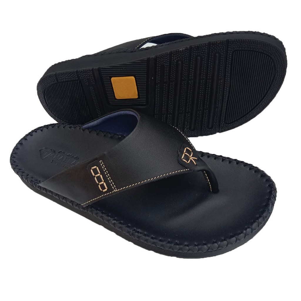 Dép da nam thời trang cao cấp da bò mềm mại, đen H62